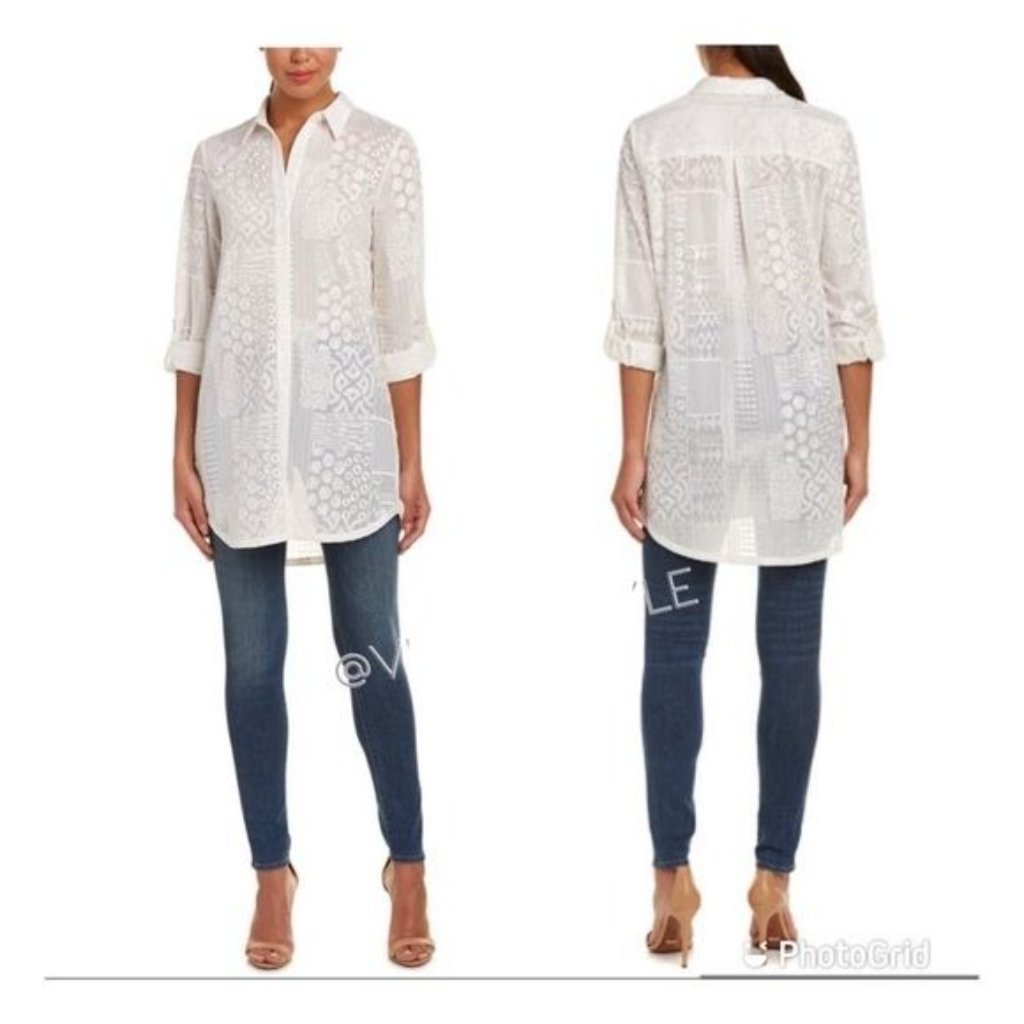 Alice + Olivia Tanisha Ivory Embroidered Tunic / Shirt Size Xsmall
